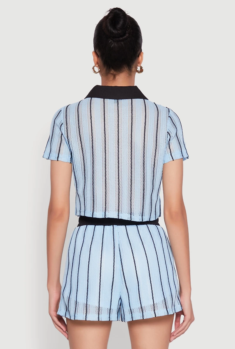 Womens Striped Crochet Crop Top,
