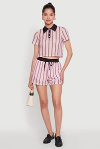Womens Striped Crochet Crop Top, Pink,