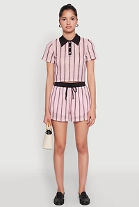 Womens Striped Crochet Crop Top, Pink,