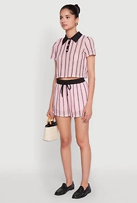 Womens Striped Crochet Crop Top, Pink,