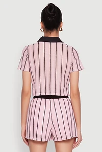 Womens Striped Crochet Crop Top, Pink,