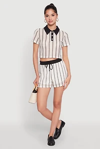 Womens Contrast Trim Striped Crochet Shorts,