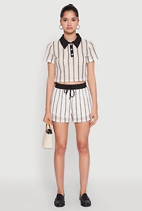 Contrast Trim Striped Crochet Shorts