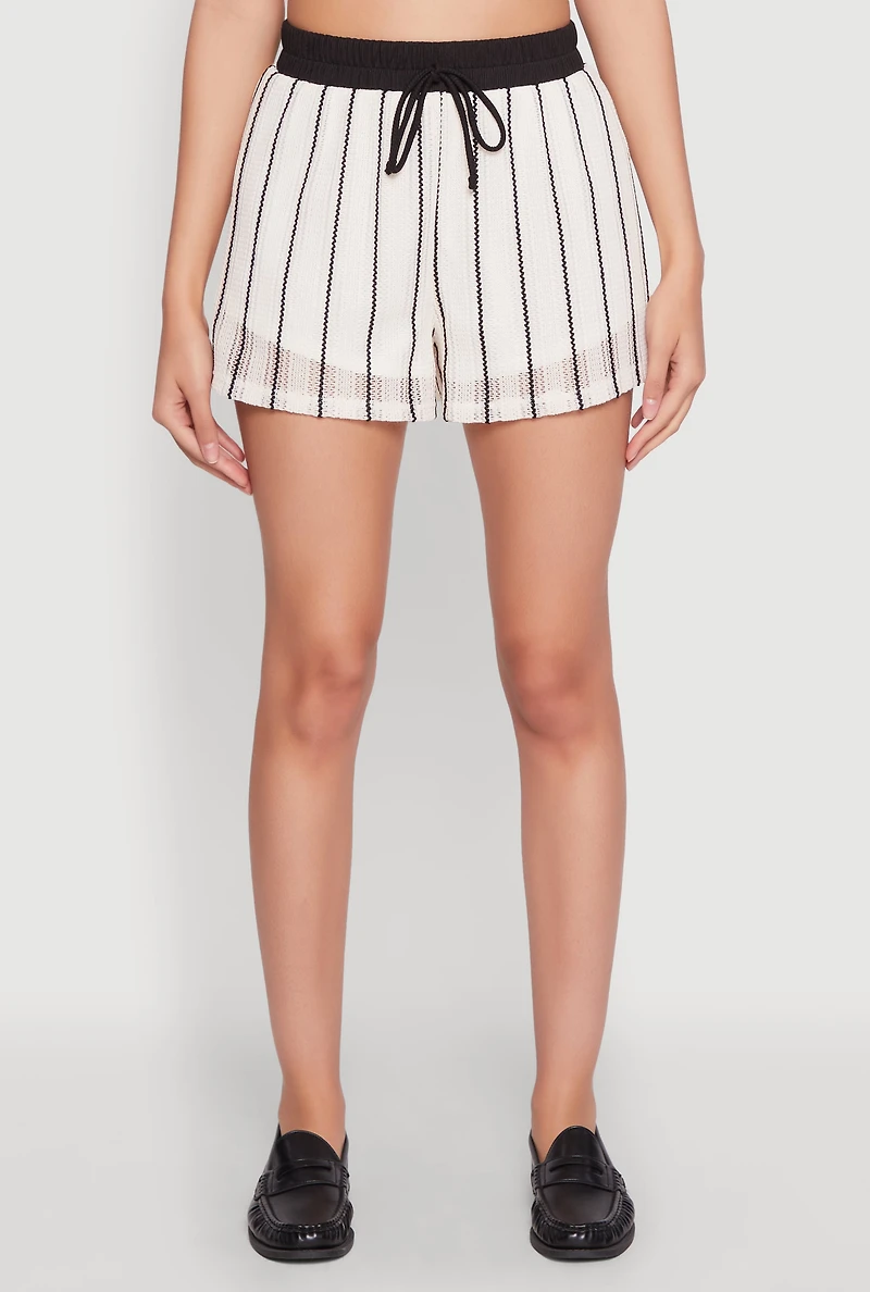 Womens Contrast Trim Striped Crochet Shorts, Multi, Size L