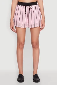 Womens Contrast Trim Striped Crochet Shorts, Pink,