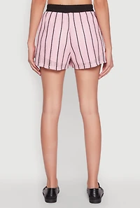 Womens Contrast Trim Striped Crochet Shorts, Pink, Size M