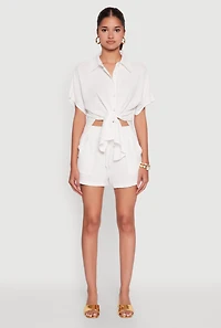 Chic High Waisted Crepe Knit Shorts with Pockets