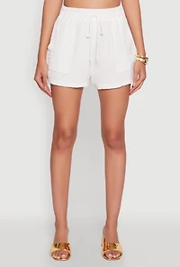 Chic High Waisted Crepe Knit Shorts with Pockets