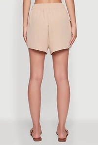Womens Chic High Waisted Crepe Knit Shorts with Pockets, Khaki, Size M