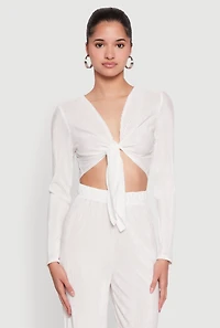 Plisse Tie Front Crop Top