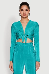 Plisse Tie Front Crop Top