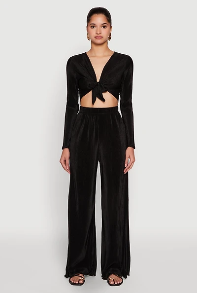 Womens Plisse Wide Leg Pants,