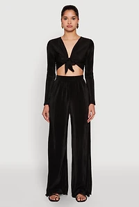 Plisse Wide Leg Pants