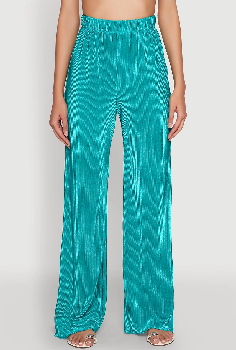 Womens Plisse Wide Leg Pants,