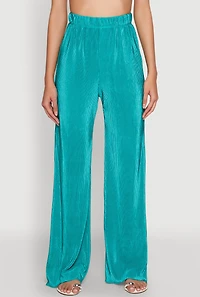 Womens Plisse Wide Leg Pants,