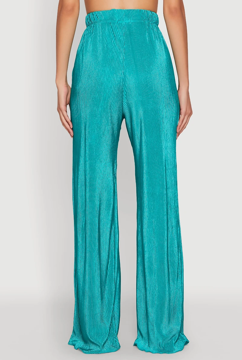 Womens Plisse Wide Leg Pants,