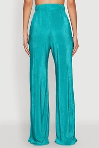 Womens Plisse Wide Leg Pants,