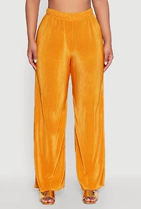Womens Plisse Wide Leg Pants, Yellow, Size S
