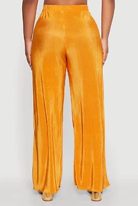 Womens Plisse Wide Leg Pants, Yellow, Size S