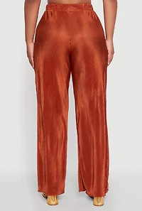 Womens Plisse Wide Leg Pants, Orange, Size L