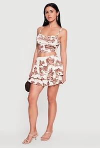 Toile de Jouy Ruffle Tiered Skirt
