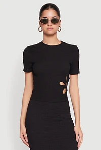 Womens Flower Cut Out Textured Knit Top,