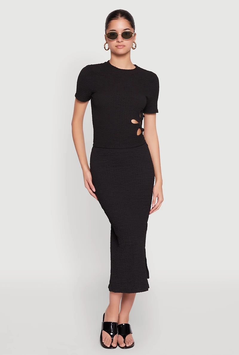 Womens Flower Cut Out Textured Knit Top,