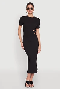 Womens Flower Cut Out Textured Knit Top,
