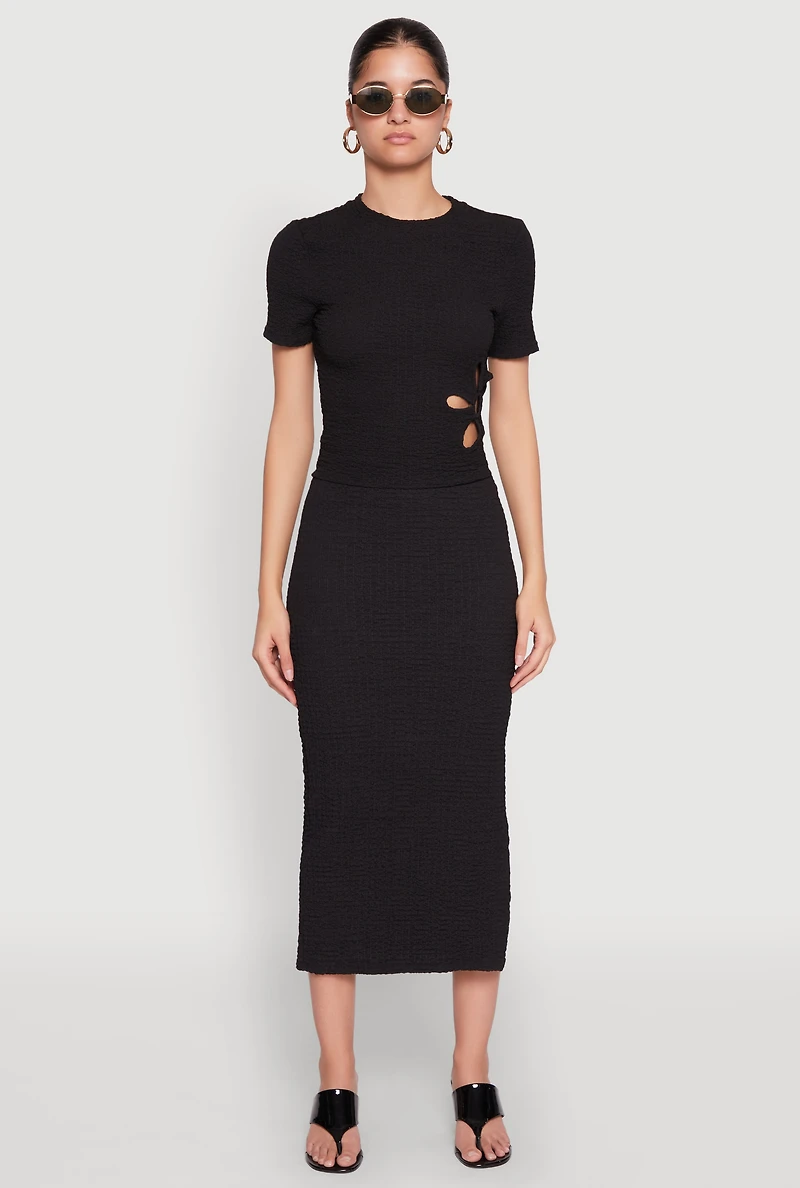Womens Flower Cut Out Textured Knit Top,