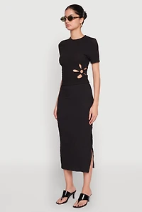 Womens Flower Cut Out Textured Knit Top,