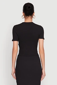 Womens Flower Cut Out Textured Knit Top,