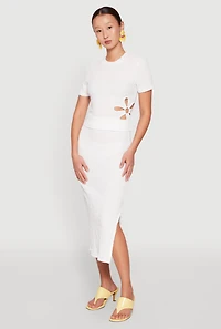 Womens Flower Cut Out Textured Knit Top, White, Size L
