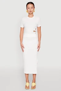 Womens Flower Cut Out Textured Knit Top, White, Size L