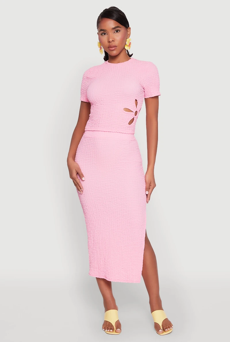 Womens Flower Cut Out Textured Knit Top,