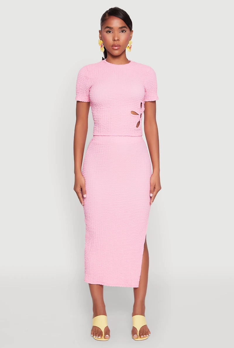 Womens Flower Cut Out Textured Knit Top,