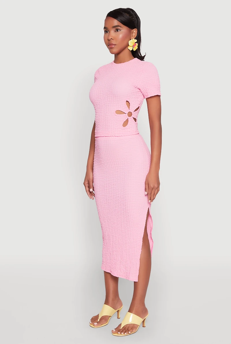 Womens Flower Cut Out Textured Knit Top,