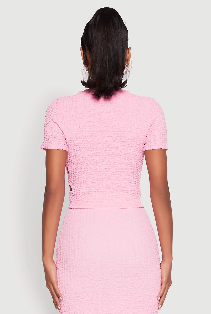 Womens Flower Cut Out Textured Knit Top,