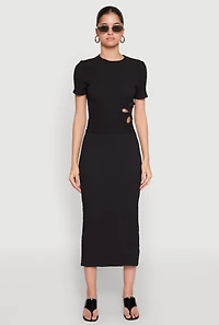 Womens Textured Knit Side Slit Midi Skirt,