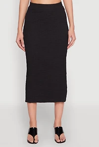 Womens Textured Knit Side Slit Midi Skirt,