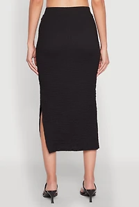 Womens Textured Knit Side Slit Midi Skirt,