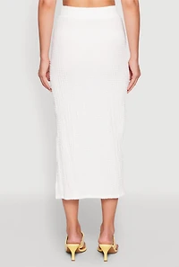 Womens Textured Knit Side Slit Midi Skirt, White, Size M