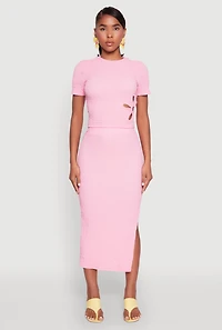 Womens Textured Knit Side Slit Midi Skirt, M