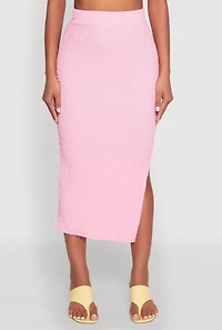 Womens Textured Knit Side Slit Midi Skirt, M