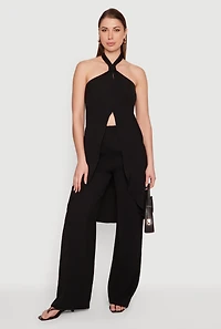 Crepe Knit Halter Neck High Low Maxi Top