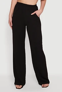 Crepe Knit High Waisted Wide Leg Pull On Pants