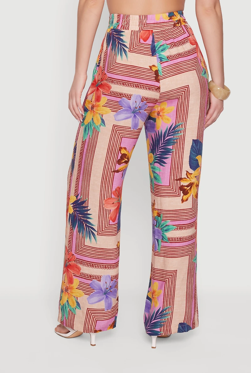 Geometric Floral Print High Waisted Wide Leg Pants