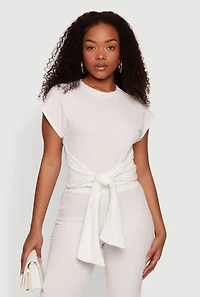 Textured Knit Tie Front Crop Top