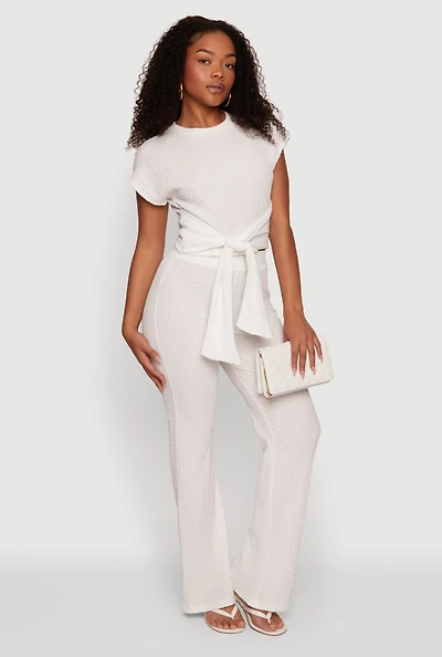 Textured Knit Straight Leg Casual Pants