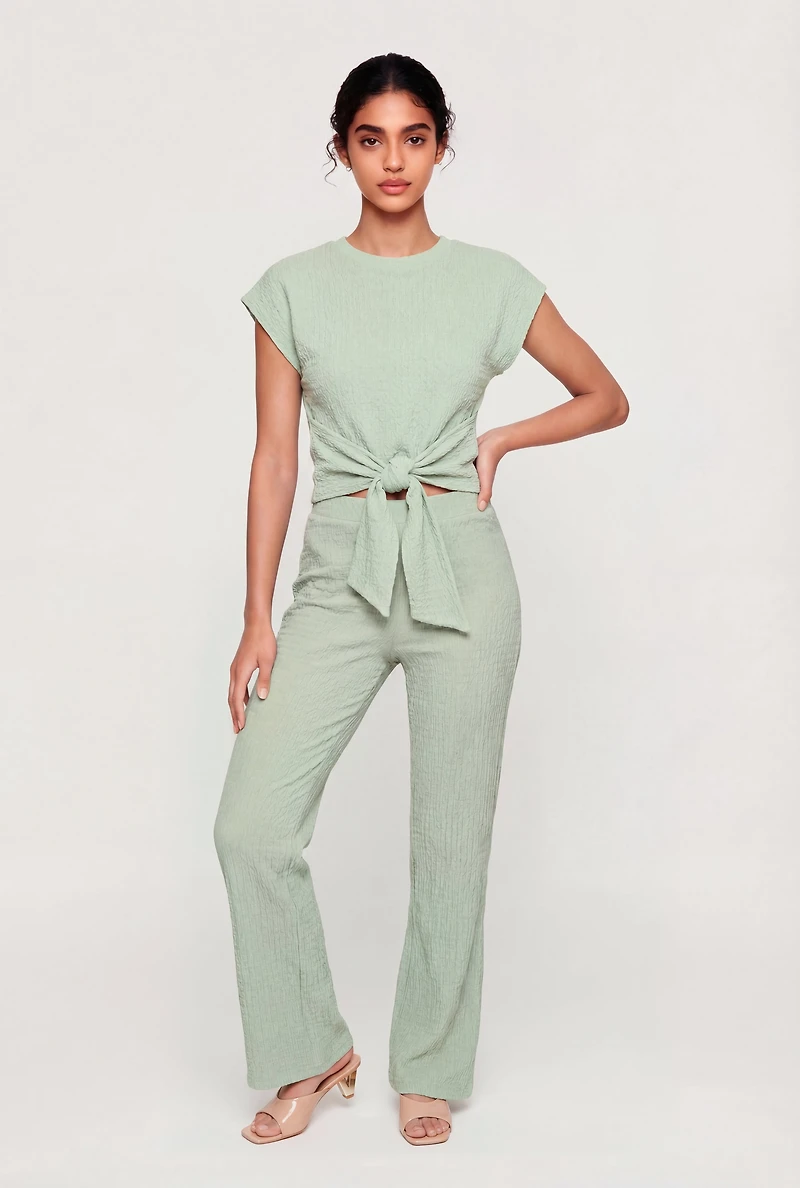 Textured Knit Straight Leg Casual Pants