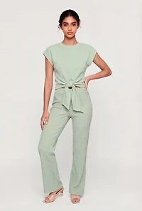 Textured Knit Straight Leg Casual Pants
